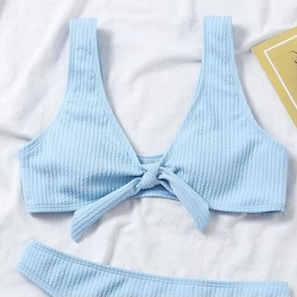 Zaful Light Blue Ribbed Bikini Top